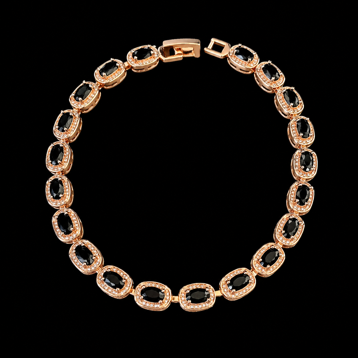 Luxury Gold Bracelet with Black Stone – Elegant Link Chain Bracelet B00001