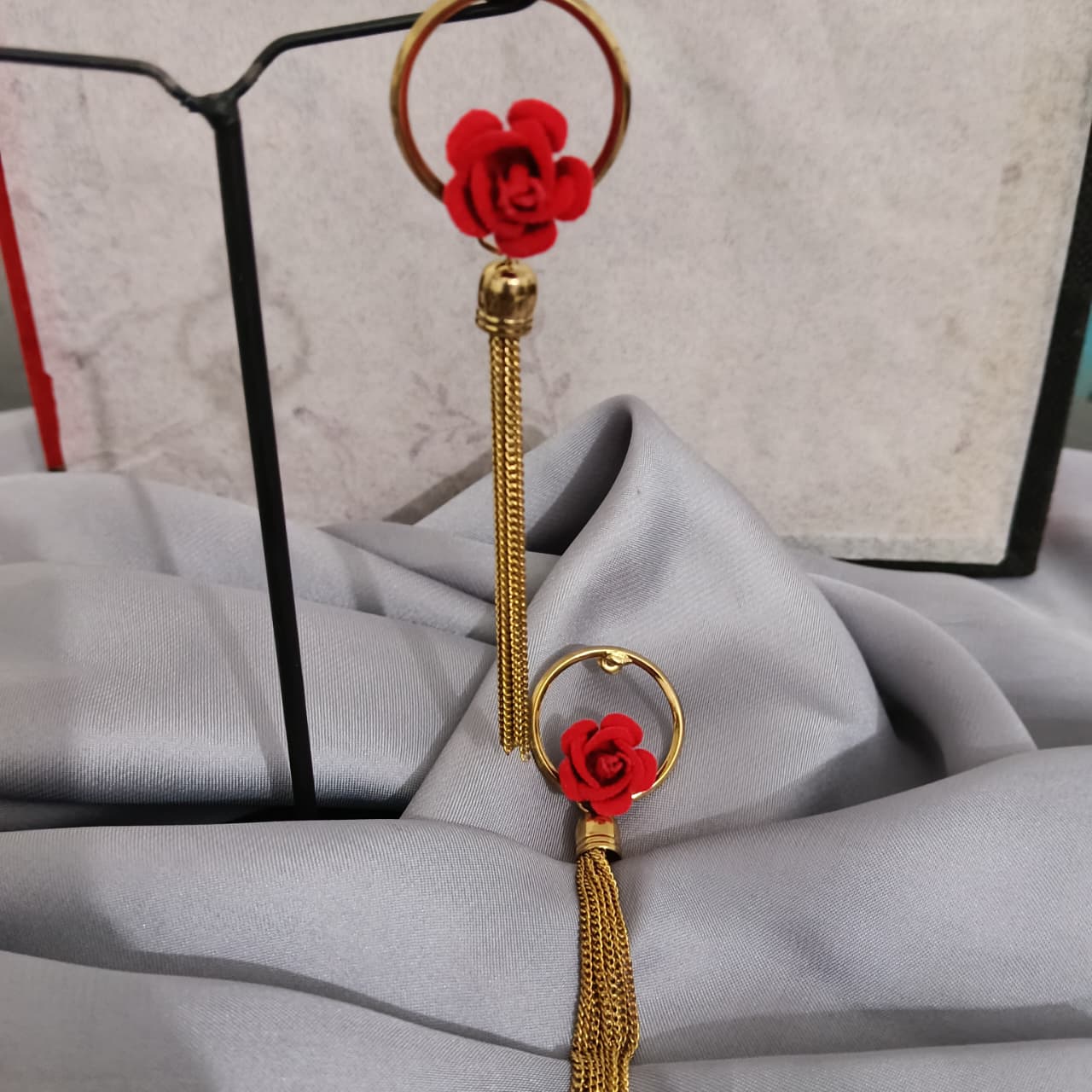 Elegant Red Rose Tassel Hoop Earrings for Women E0009