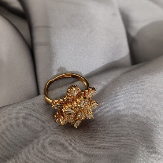 Luxury Rotating Crystal Flower Ring – Gold Adjustable Spinner Ring for Women R00004