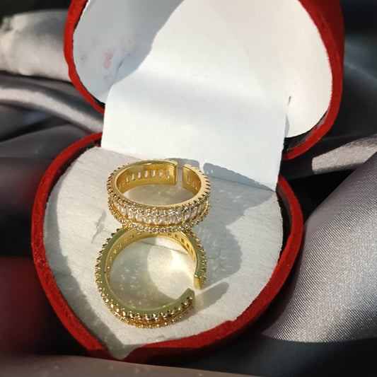 Luxury Double Row Adjustable Diamond Ring (Gold & Silver Variants) R00008