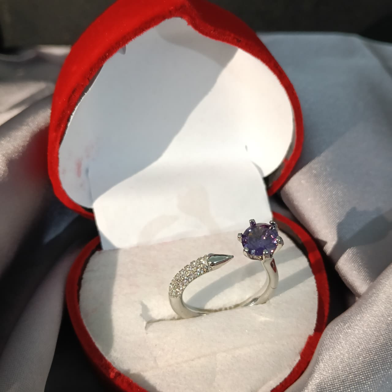 Elegant Silver Open Adjustable Crystal Ring – Multicolor 6 Stone Fashion Ring for Women R00001