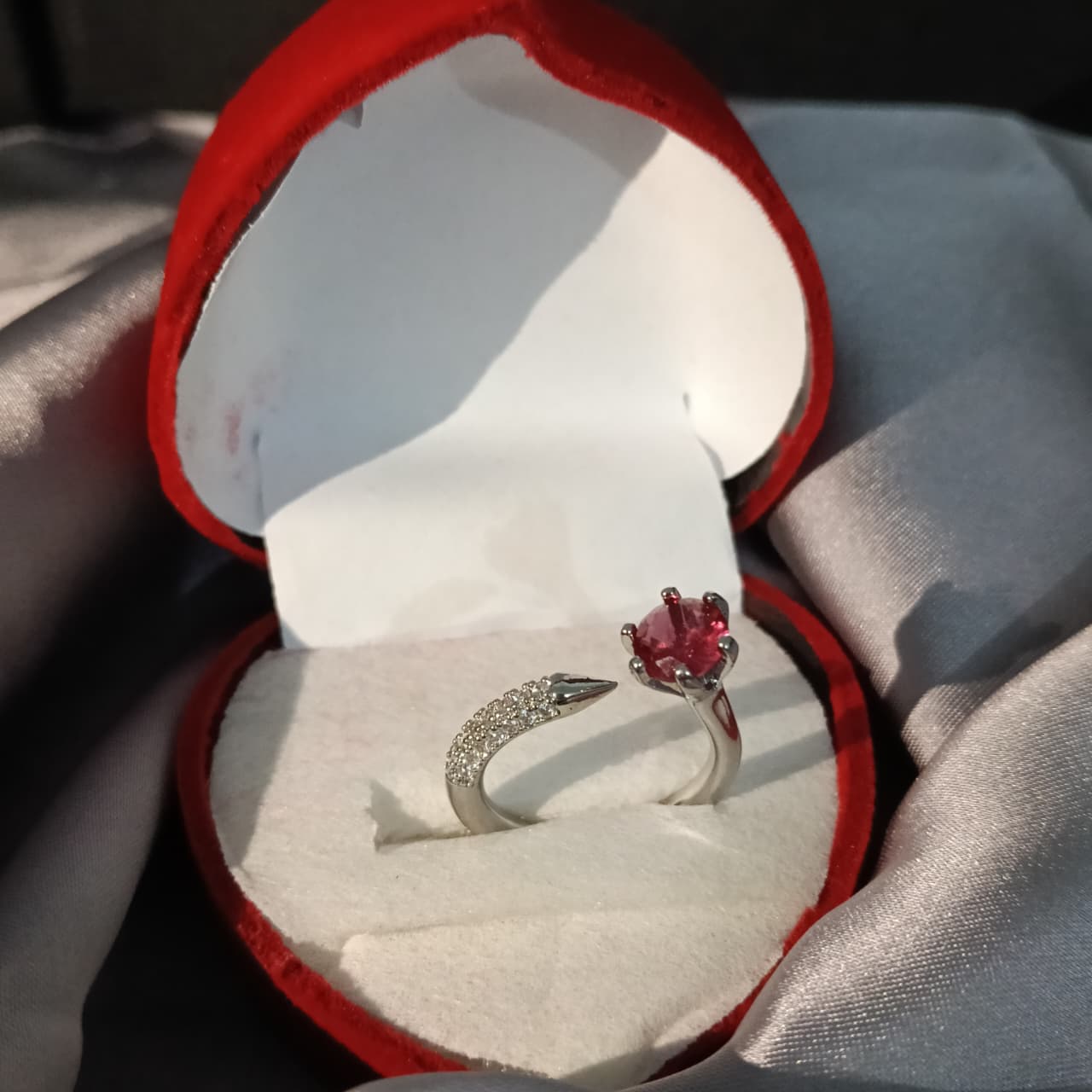 Elegant Silver Open Adjustable Crystal Ring – Multicolor 6 Stone Fashion Ring for Women R00001