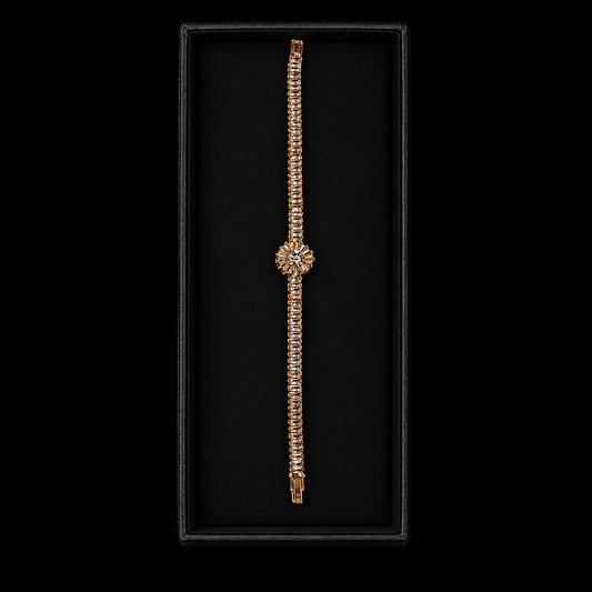 Elegant Gold Diamond Bracelet with Floral Centerpiece B00003