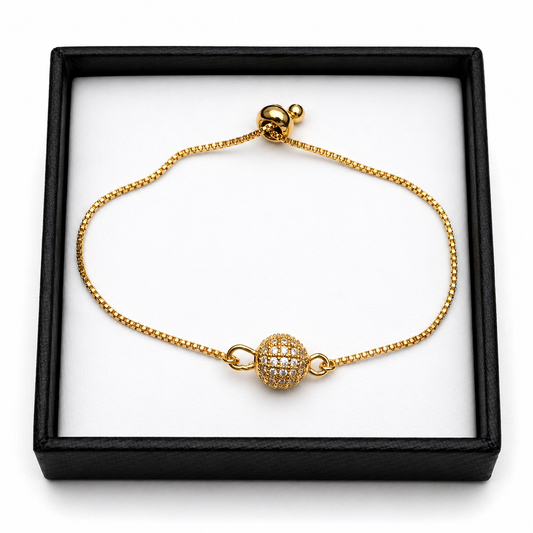 Delicate Gold Slider Bracelet with Crystal Ball Charm B0005