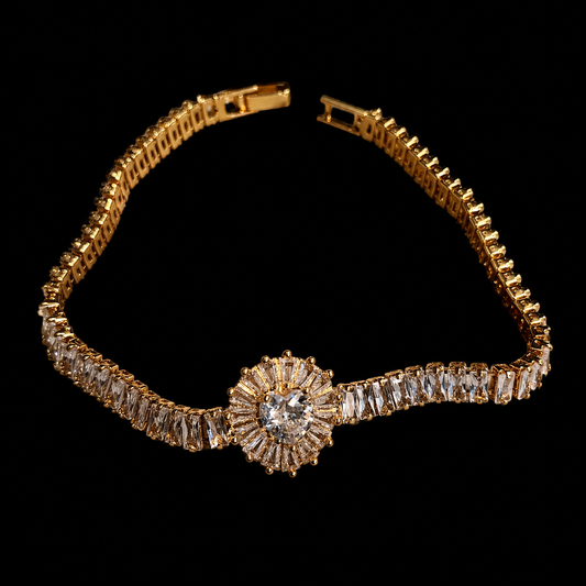 Elegant Gold Diamond Bracelet with Floral Centerpiece B00003