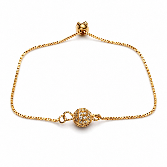 Delicate Gold Slider Bracelet with Crystal Ball Charm B0005