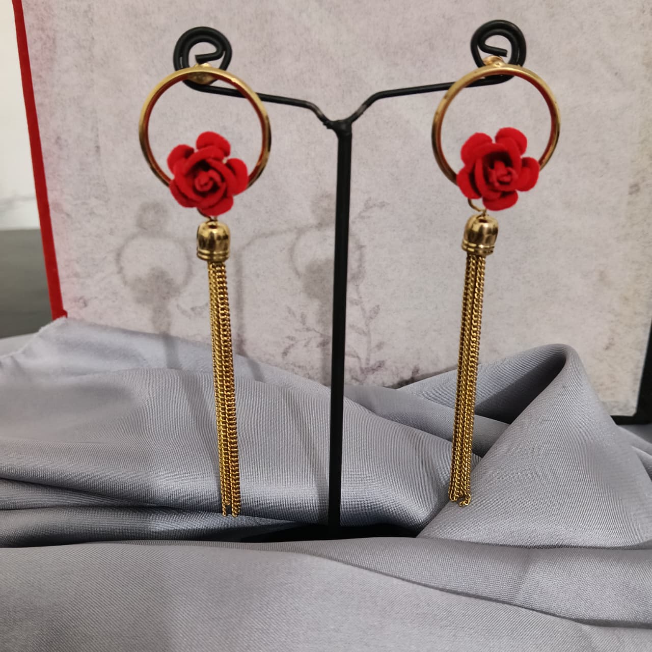 Elegant Red Rose Tassel Hoop Earrings for Women  E0009