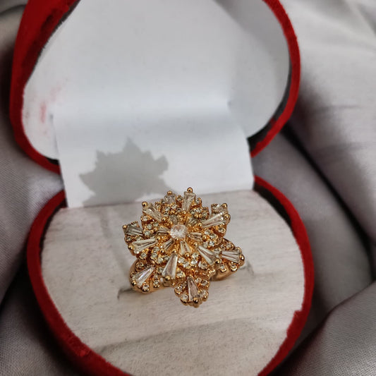 Luxury Rotating Crystal Flower Ring – Gold Adjustable Spinner Ring for Women R00004