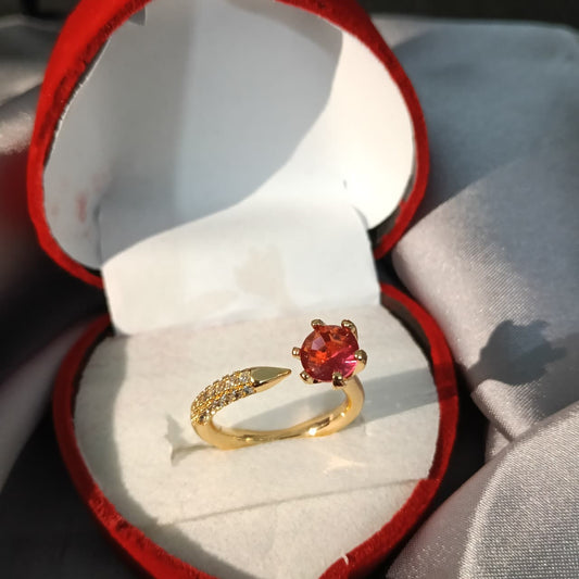 Luxury Gold Open Adjustable Crystal Ring – Multicolor 6-Stone Designer Ring for Women R00001