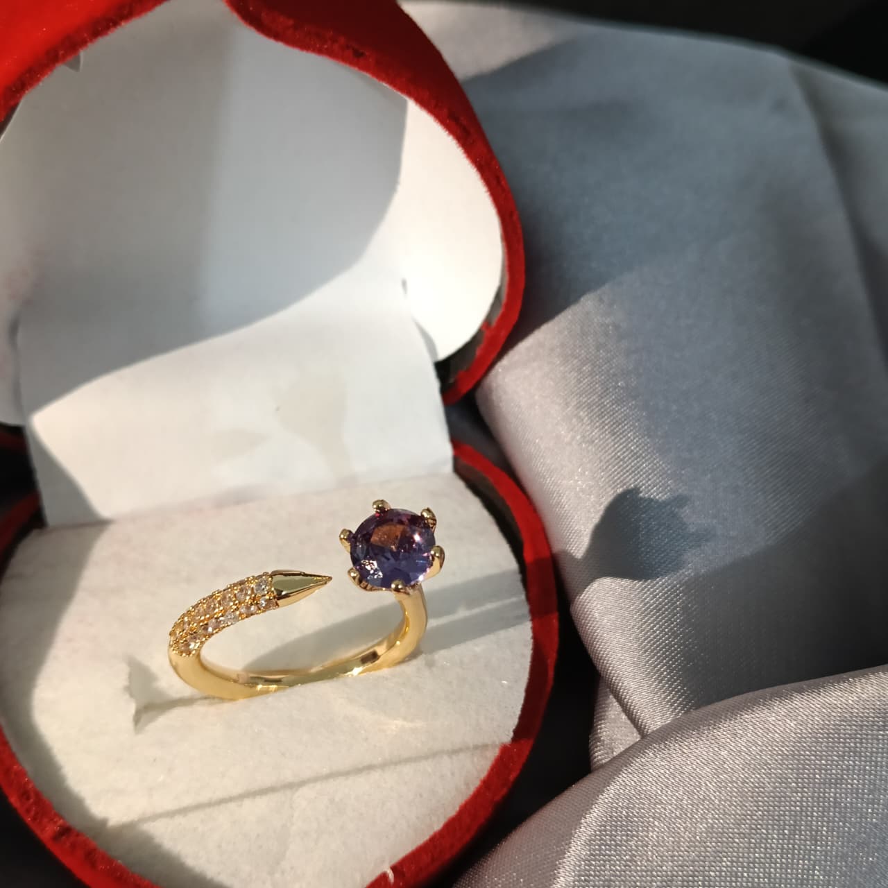 Luxury Gold Open Adjustable Crystal Ring – Multicolor 6-Stone Designer Ring for Women R00001