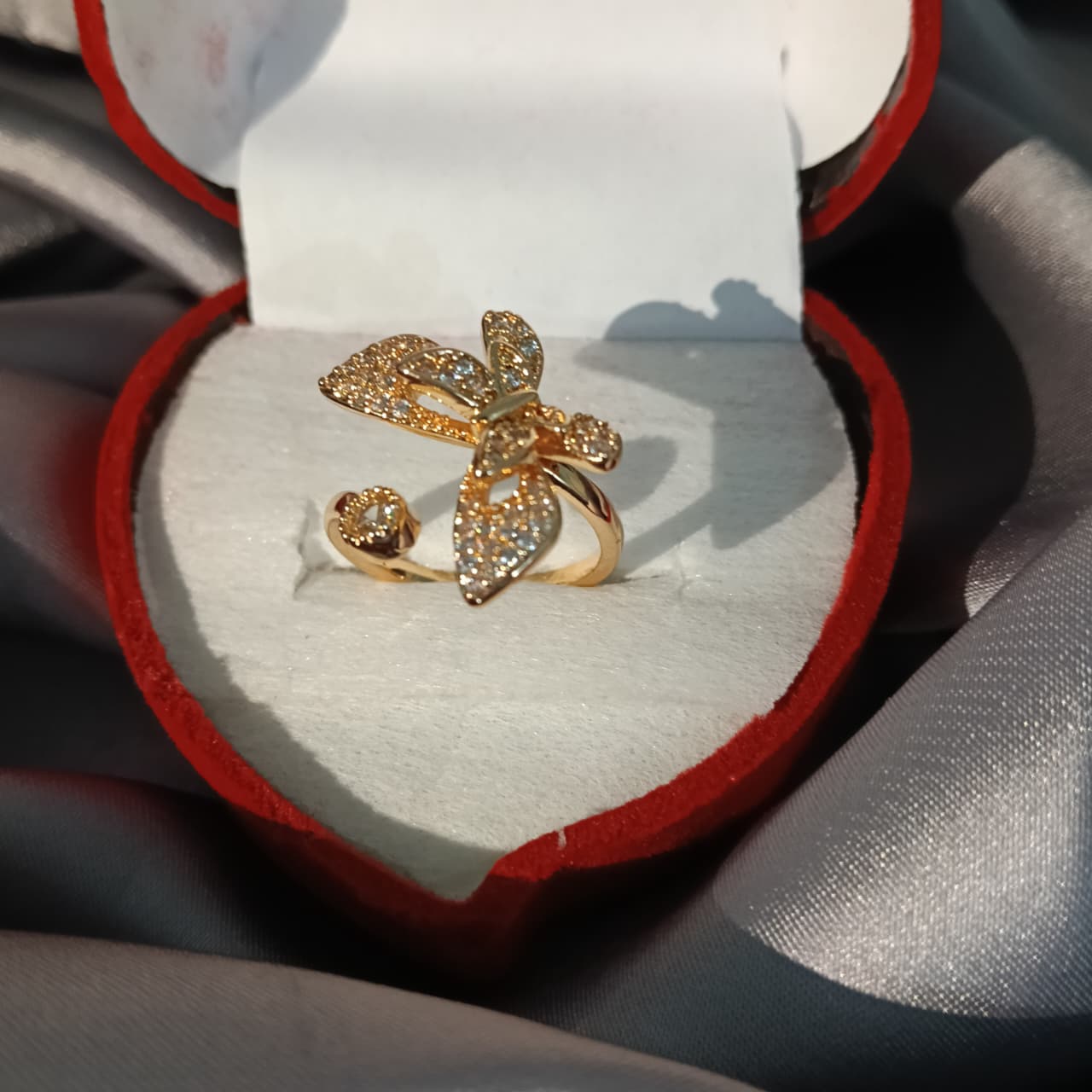 Elegant Butterfly Crystal Ring – Gold & Silver R00006