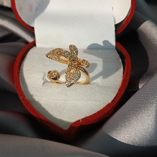 Elegant Butterfly Crystal Ring – Gold & Silver R00006